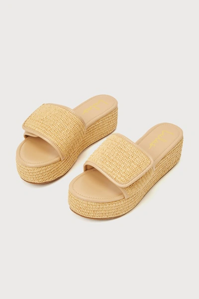 Shop Lulus Evolet Natural Raffia Platform Slide Sandals In Beige