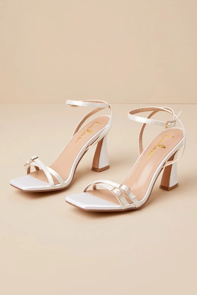 Lulus Cerelia White Satin Ankle Strap High Heel Sandals In White