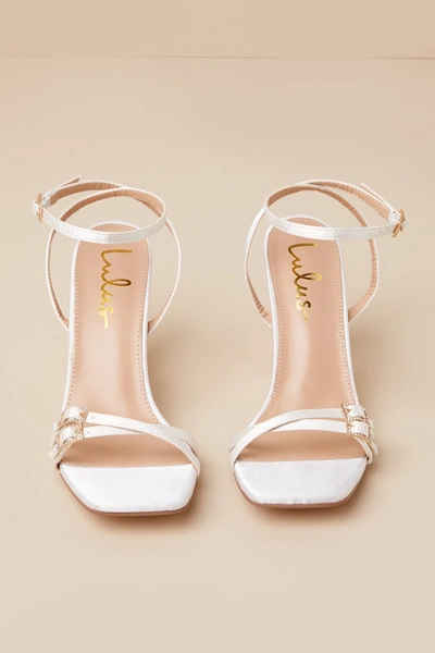 Lulus Cerelia White Satin Ankle Strap High Heel Sandals In White