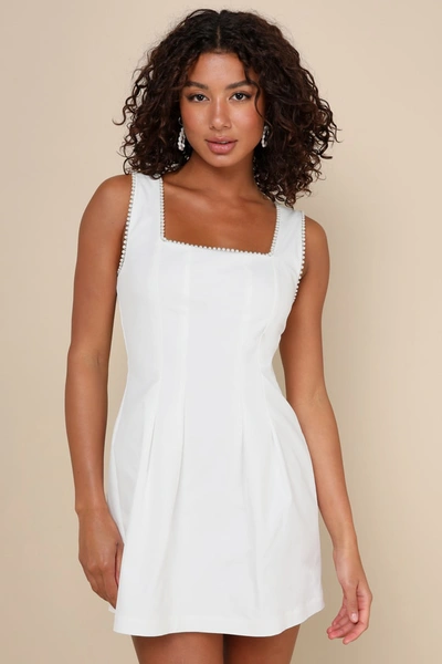 Lulus Pure Hearted White Pearl Square Neck Sleeveless Mini Dress In White