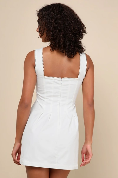 Lulus Pure Hearted White Pearl Square Neck Sleeveless Mini Dress In White