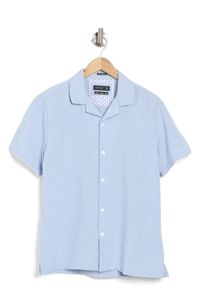 Shop Denim And Flower Mélange Short Sleeve Button-up Camp Shirt In Light Blue