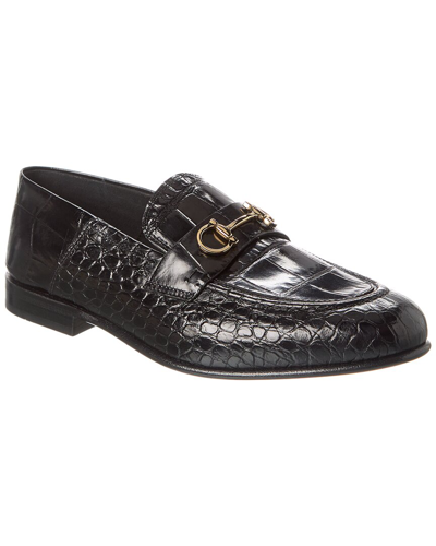 Shop Ferragamo Ottone Croc-embossed Leather Loafer In Black