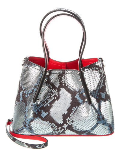 Shop Christian Louboutin Cabarock Mini Snake-embossed Leather Tote In Silver