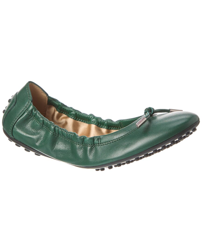 Shop Tod's Leather Flat In Green