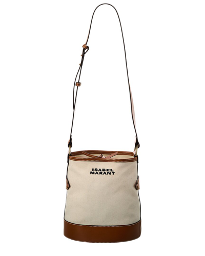Shop Isabel Marant Canvas & Leather Shoulder Bag In Beige
