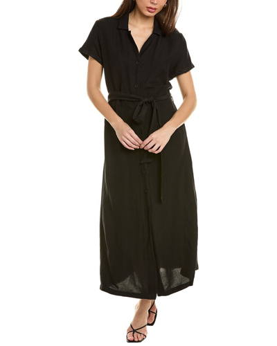 Shop Bella Dahl Button Front Linen-blend Midi Dress In Black