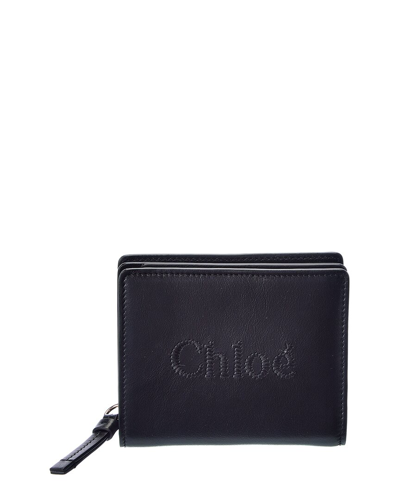 Shop Chloé Sense Leather Compact Wallet In Black