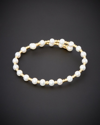 Shop Italian Gold 18k  Pearl Bangle Bracelet