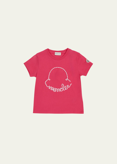 Shop Moncler Girl's Cord Appliqué Logo Short-sleeve T-shirt In Fuschia