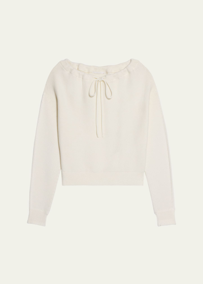 Shop Helmut Lang Knit Drawstring Sweater In Ivory