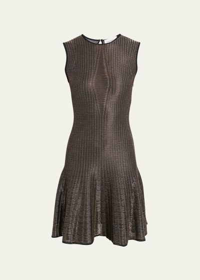 Shop Alexander Mcqueen Armour Stitched Knit Mini Dress In Gold/black