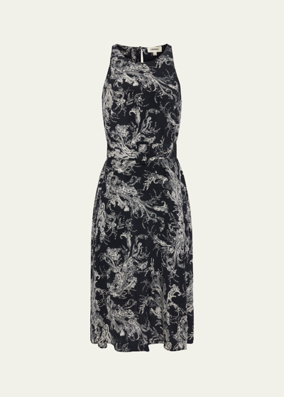 Shop L Agence Vivian Belted Silk Midi Dress In Blackecru
