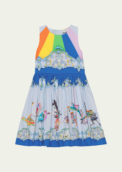 Shop Molo Girl's Caisi Sleeveless Graphic-print Cotton Dress In Sea Carousel