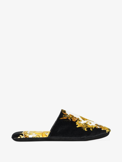 Shop Versace Medusa Renaissance-print Slippers In Black