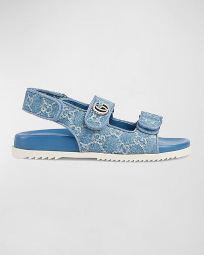 Shop Gucci Moritz Monogram Easy Slingback Sandals In Light Blue