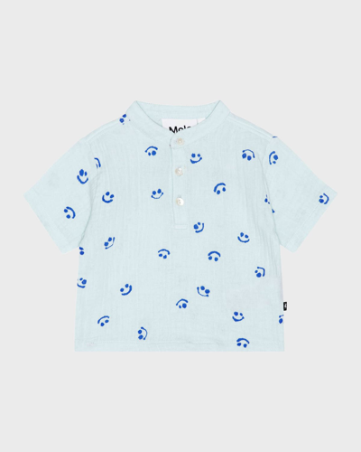 Shop Molo Boy's Ever Smiley Gauze T-shirt In Aquarelle Smile