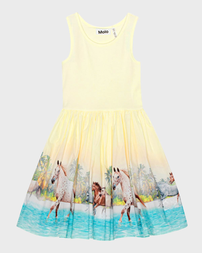 Shop Molo Girl's Cassandra Horse-print Dress In Beach Horses