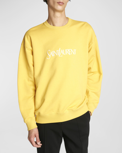 Shop Saint Laurent Men's Embroidered Logo Sweatshirt In Light Gold