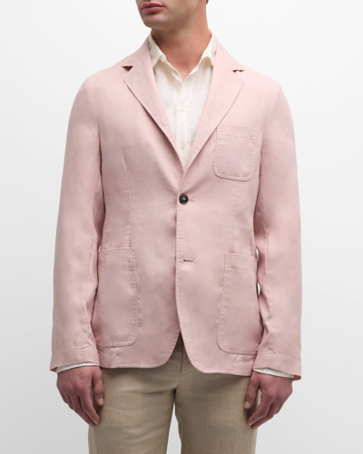 Shop Canali Men's Linen Two-button Blazer In Pink