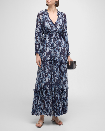 Shop Rails Frederica Floral Tiered Maxi Dress In Indigo Blossoms