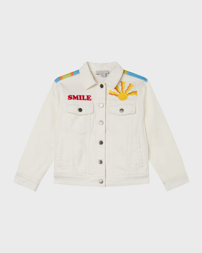 Shop Stella Mccartney Girl's Rainbow Smile Printed Gabardine Jacket In White