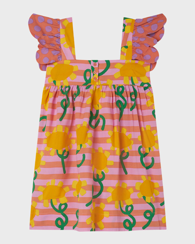 Shop Stella Mccartney Girl's Sunflowers Stripes Dress In Multi
