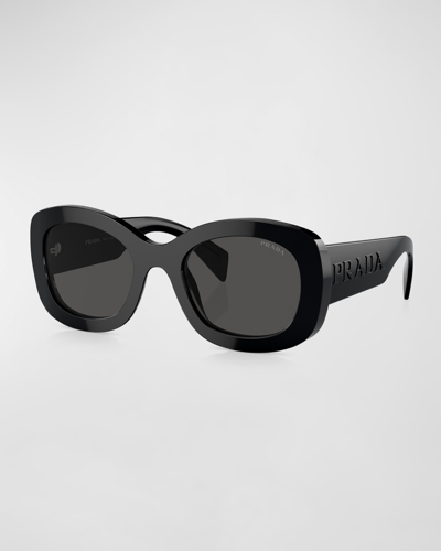 Shop Prada Oversized Logo Acetate & Plastic Oval Sunglasses In Bone