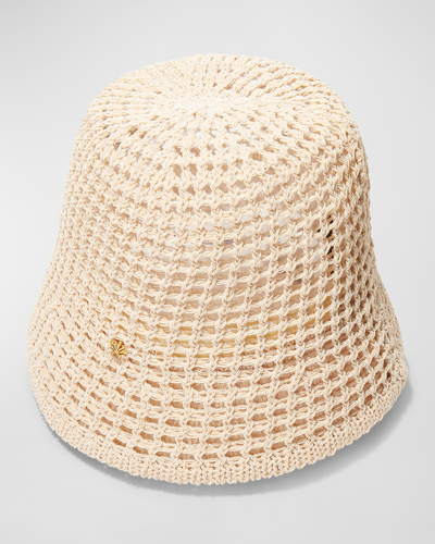 Shop Lele Sadoughi Open Weave Raffia & Cotton Bucket Hat In Natural 250