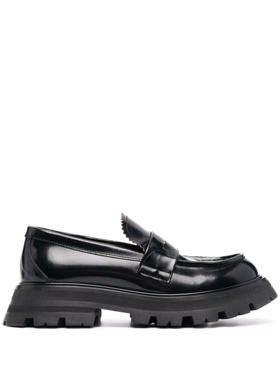 Shop Alexander Mcqueen Wander Leather Loafers In Black