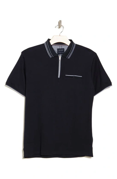 Shop Denim And Flower Tipped Zip Cotton Polo In Navy