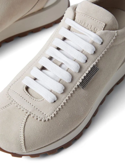 Shop Brunello Cucinelli Lace-up Sneakers In Beige