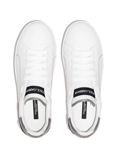 Shop Dolce & Gabbana Portofino Leather Sneakers In Silver