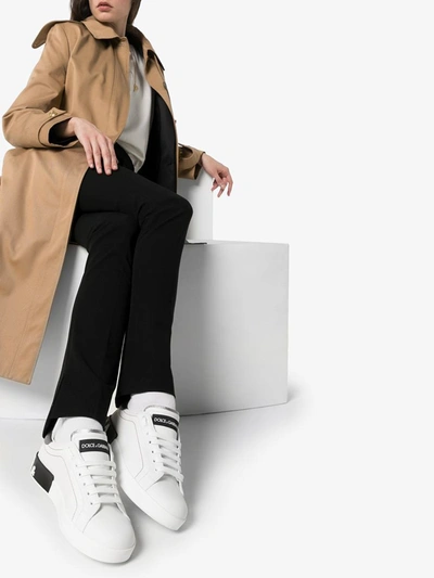 Shop Dolce & Gabbana Portofino Leather Sneakers In Silver