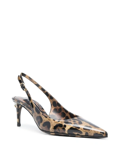 Shop Dolce & Gabbana Printed Leather Slingback Pumps In Brown
