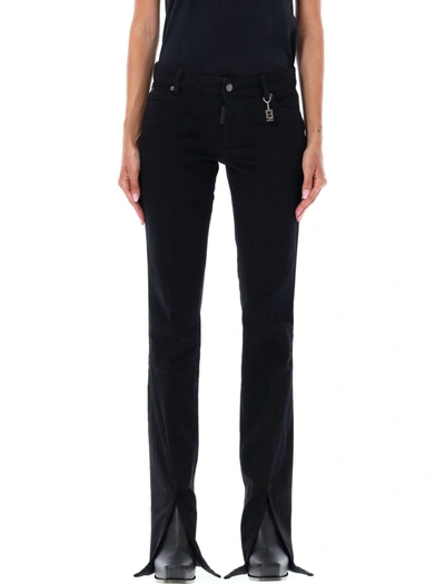 Dsquared2 Stretch Denim Jeans Trumpet With Ankle Slit 19cm In Black