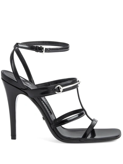 Shop Gucci Horsebit Slim Heel Sandals In Black