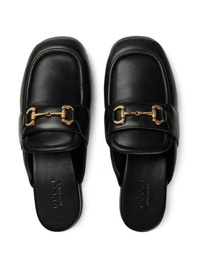 Shop Gucci Leather Slippers In Black