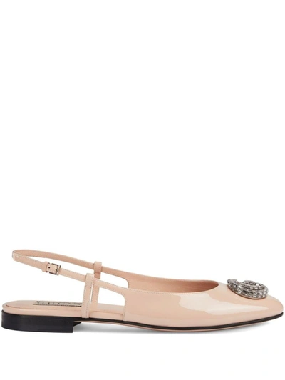 Shop Gucci Patent Leather Slingback Ballet Flats In Powder
