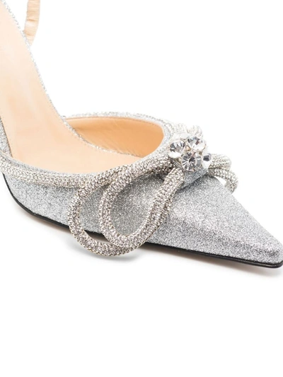 Shop Mach & Mach Double Bow Glitter High Heel Pumps In Silver