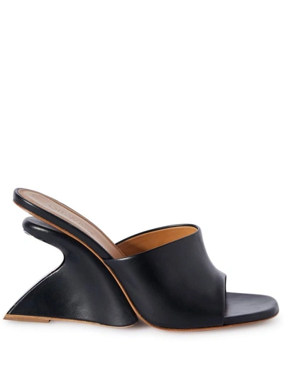 Shop Off-white Leather Wedge Mules In Black