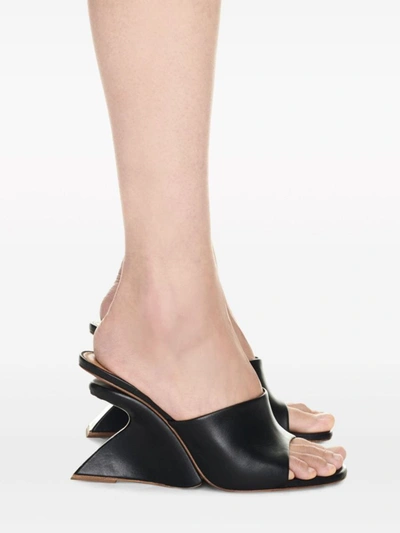 Shop Off-white Leather Wedge Mules In Black