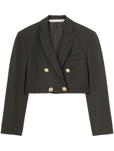 Palm Angels Double-breasted Cropped Blazer With Gold Button Accents In Black