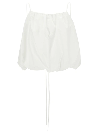 Shop Low Classic White Cropped Top With Drawstring In Cotton Blend Woman
