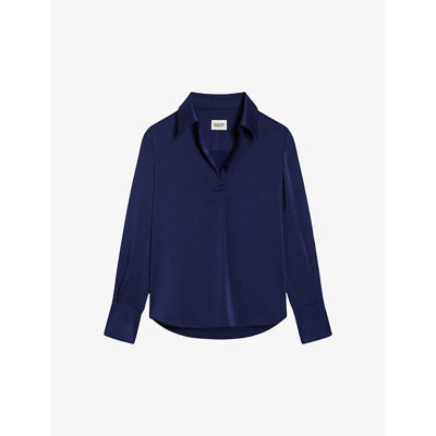 Shop Claudie Pierlot Women's Bleus Collar V-neck Satin Shirt