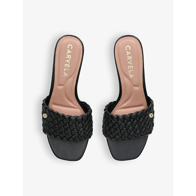 Shop Carvela Women's Black Laatice Woven-texture Faux-leather Heeled Mules