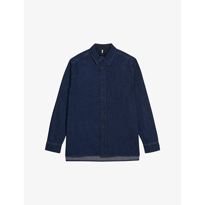 Shop Ted Baker Veyle Contrast-stitch Denim Shirt In Blue