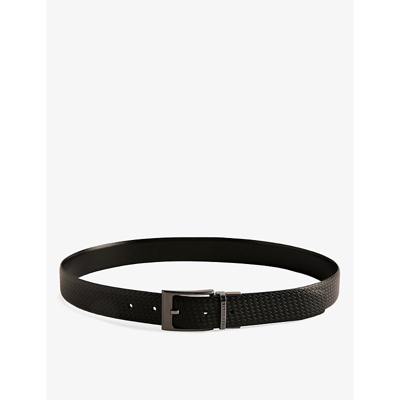 Shop Ted Baker Waide Woven-texture Leather Belt In Black
