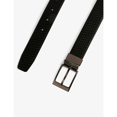 Shop Ted Baker Waide Woven-texture Leather Belt In Black