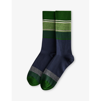 Shop Ted Baker Men's Dk-green Sokksix Stripe-pattern Stretch Cotton-blend Socks
